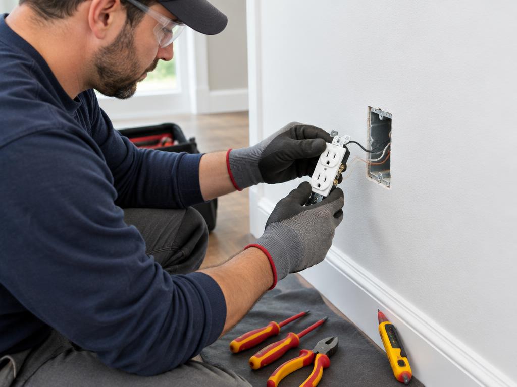 Electrician replacing an isolated electrical outlet