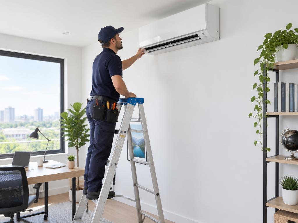 Technician checking a wall-mounted mini-split