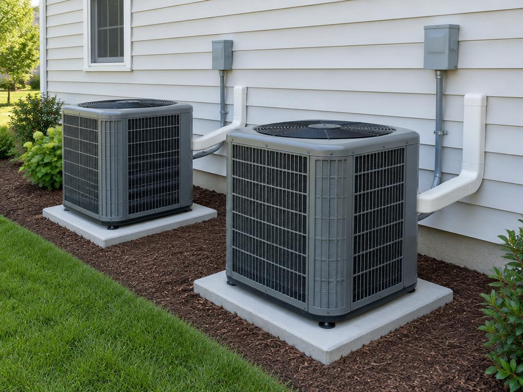 New outdoor HVAC units installed beside a home