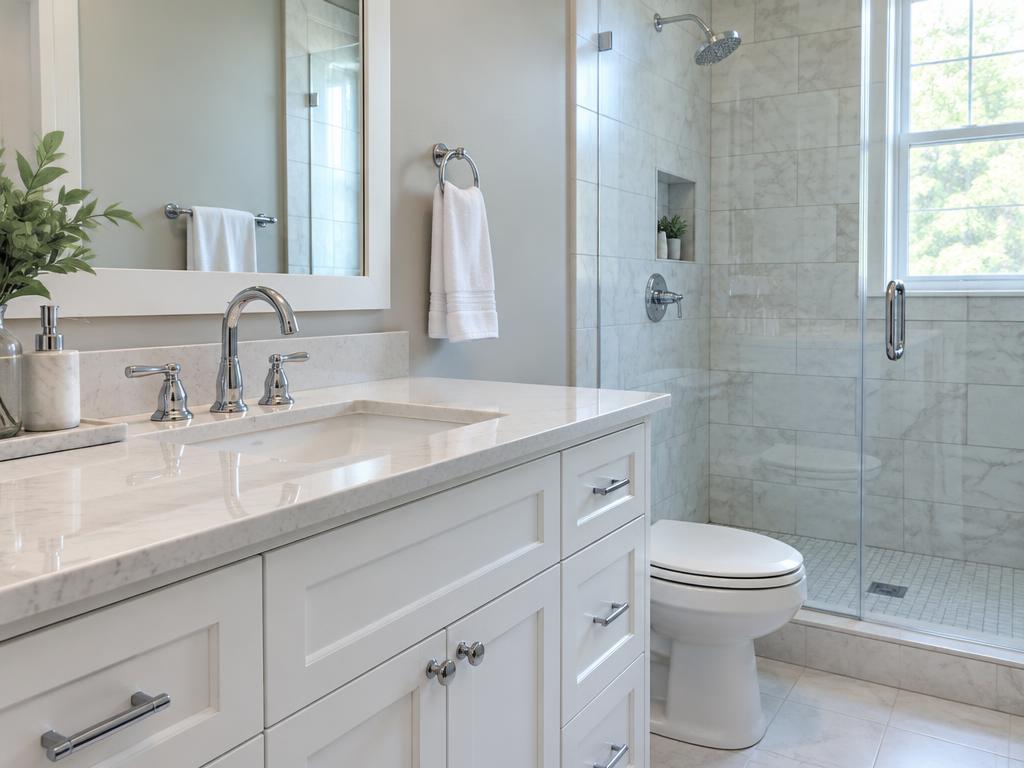 Completed bathroom faucet and shower fixture installation